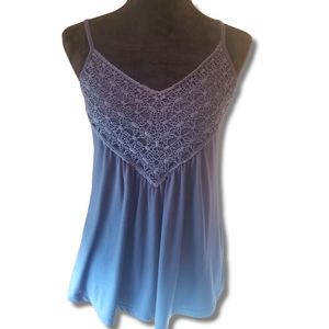 Navy Blue Pleated Baby Doll Spaghetti-Strap Tank Top Size Small
